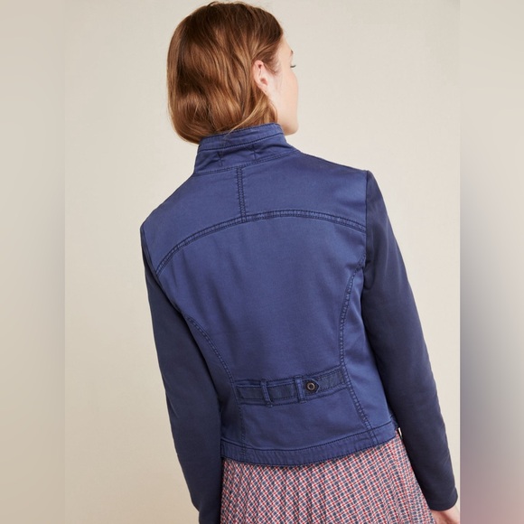 Anthropologie Marrakech Faravel Moto Jacket cotton size small navy blue - Picture 3 of 16